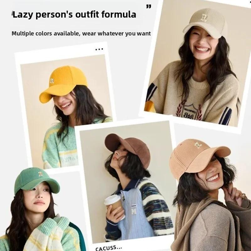 1pc Corduroy Baseball Cap with 3D Embroidered 'R' Letter Maillard Color Palette Adjustable StructuredHat Stylish Accessory Women