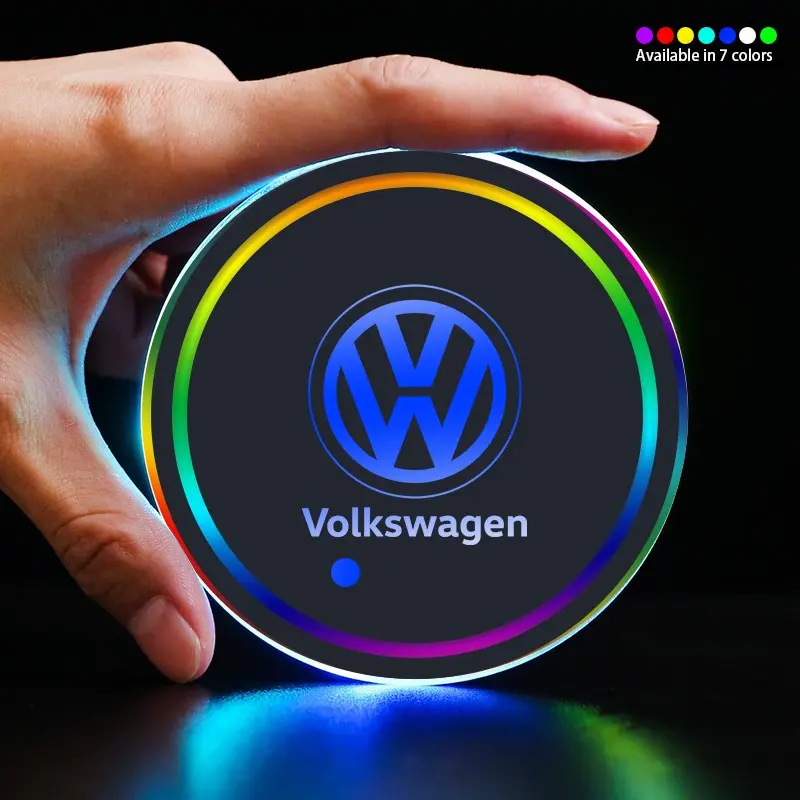 1/2Pcs Auto LED Luminous Car Cup Holder, Bottom Mat Color Ambient Light Coaster For Volkswagen VW Golf 4motion MTM Blue Motion Polo Scirocco CADDY Beetle Passat Touareg Jetta Tiguan Touran TSI TDI R32 MK4, Car Interior Accessory, Car Accessories