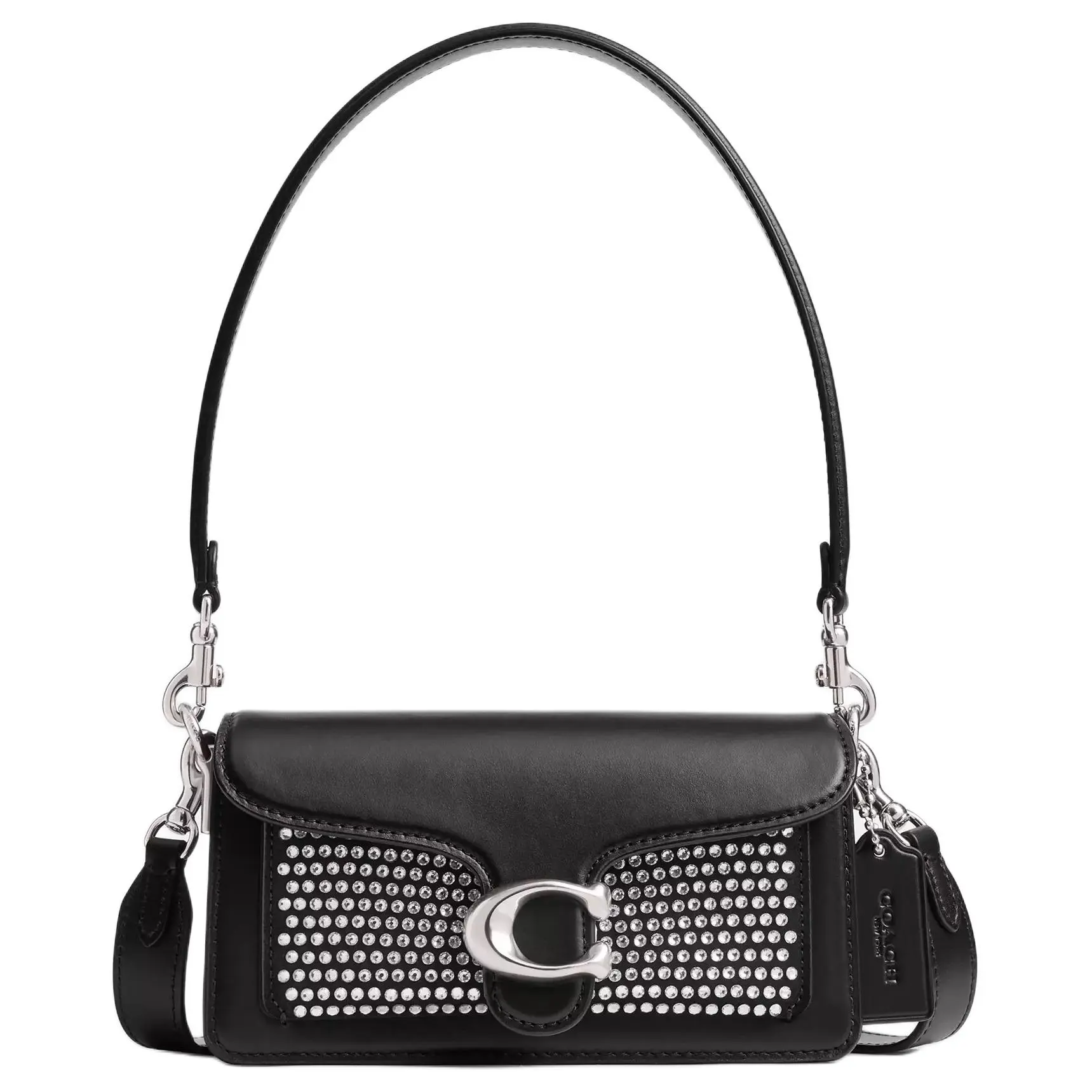 COACH Tabby 20 Small Crossbody Handbag for Women – Crystal-Embellished Snap Closure, Calfskin, Silver and Black