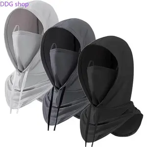 3-Pack Hooded Balaclava Ski Masks, Lightweight Cooling Fabric Face Cover, UV-Protective Sun Shield, Breathable Drawstring Fit Biker Style/Motorcycle-Inspired Balaclavas for Motorcycle Riding, Skiing, Ski Mask