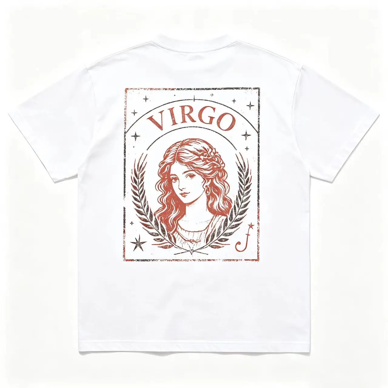 Virgo Zodiac Vintage Woman Portrait Back Graphic Oversized Cotton T-Shirt, Retro Astrology Casual Outfit Comfort Fashion Tee, Perfect Valentine's Day Birthday Gift For Virgo Women, Ideal Holiday Present For Astrology Fans Friends Relaxed Short Sleeve Top