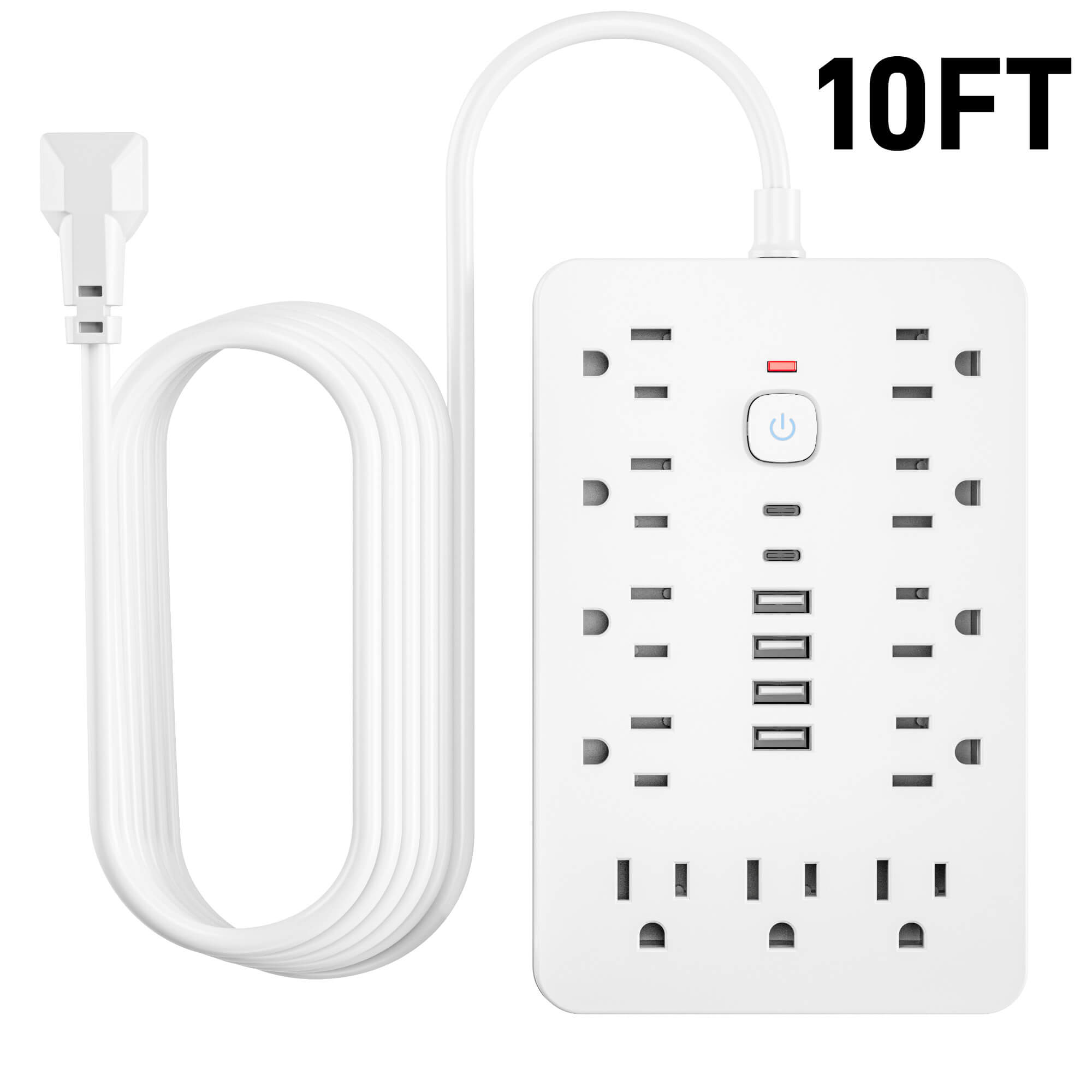 17-in-1 Surge Protected Power Strip Built In Cable, 1 Count Wall Mountable Desktop Charging Station with 4 USB & 2 Type-C Ports, Suitable for Home, Office & Travel