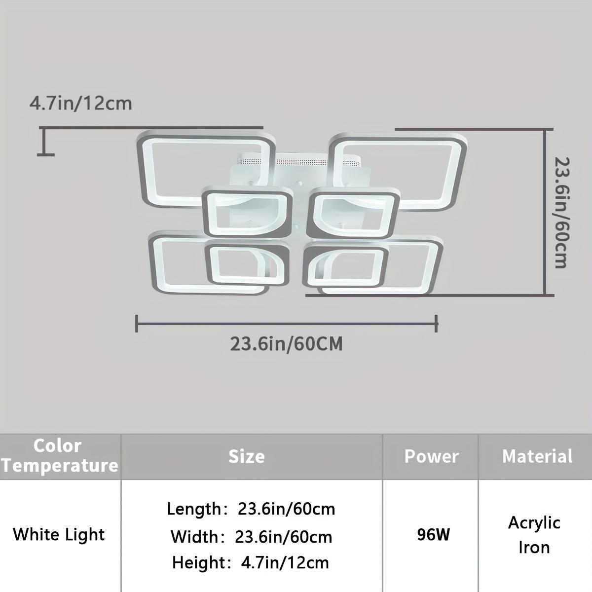 23.6 Inch 8 Square Modern Acrylic LED Recessed Ceiling Light, Dimmable with Remote Control for Kitchen Living Room Dining Room Bedroom, 3000K-6000K