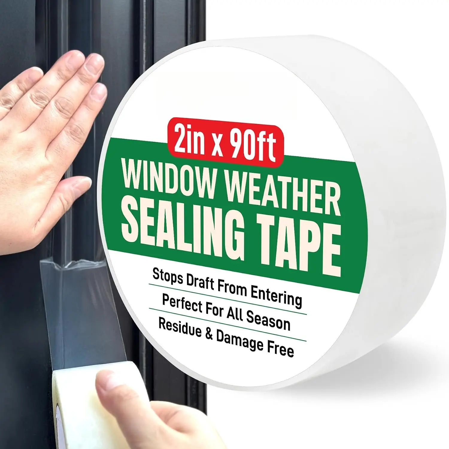 Window Weather Sealing Tape (2 Inch Wide x 90 Ft, Clear) | Weather Stripping Tape, To Stop Drafts Through Window Gaps and AC Units, Insulation Seal for  and Air Conditioners