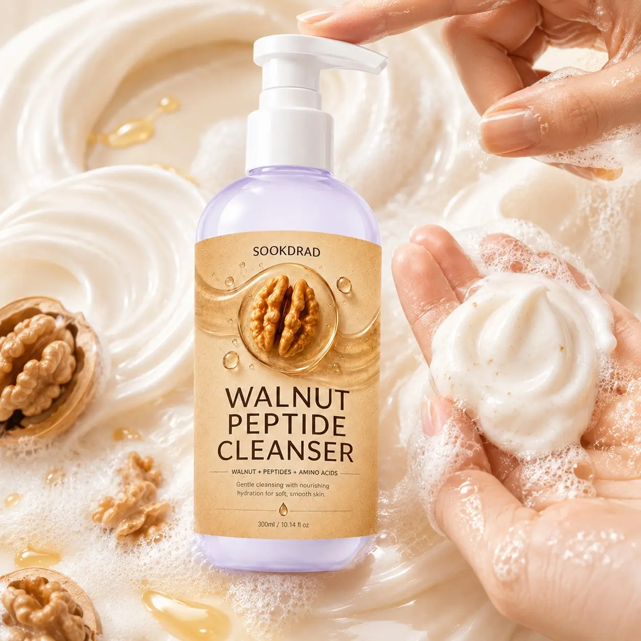 Walnut Peptide Cleanser, walnut, peptides, amino acids, gentle cleansing, nourishing hydration, face, 10.14 fl oz, 300ml