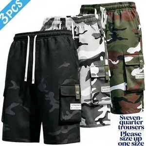 Men's 3-piece Camo Cargo seven-quarter trousers Capriers – Multi-Pocket Design, Drawstring Waistband, Casual Streetwear Shorts, Perfect for Everyday Wear & Urban Styling SpringStatements