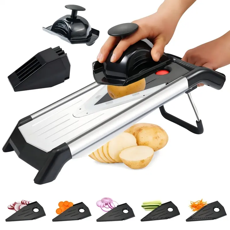 5 in 1 Adjustable Mandoline Slicer with Hand Guard Manual Vegetable Potato Onion Cutter Multifunctional Kitchen Food Chopper for Vegetables Fruits Food Slicer