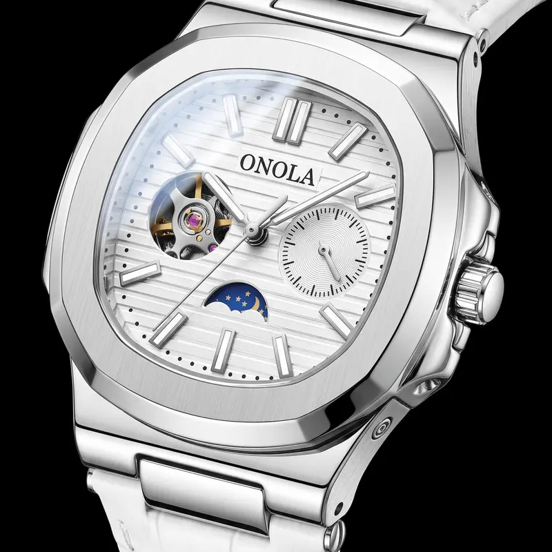 ONOLA Men's Business Fashion Mechanical Watch, Open-Heart Tourbillon-Style Design with Automatic Winding, 3ATM Water-Resistant Analog Wristwatch, Exquisite Watch, Fashion Wristwatches, Perfect Christmas Gift