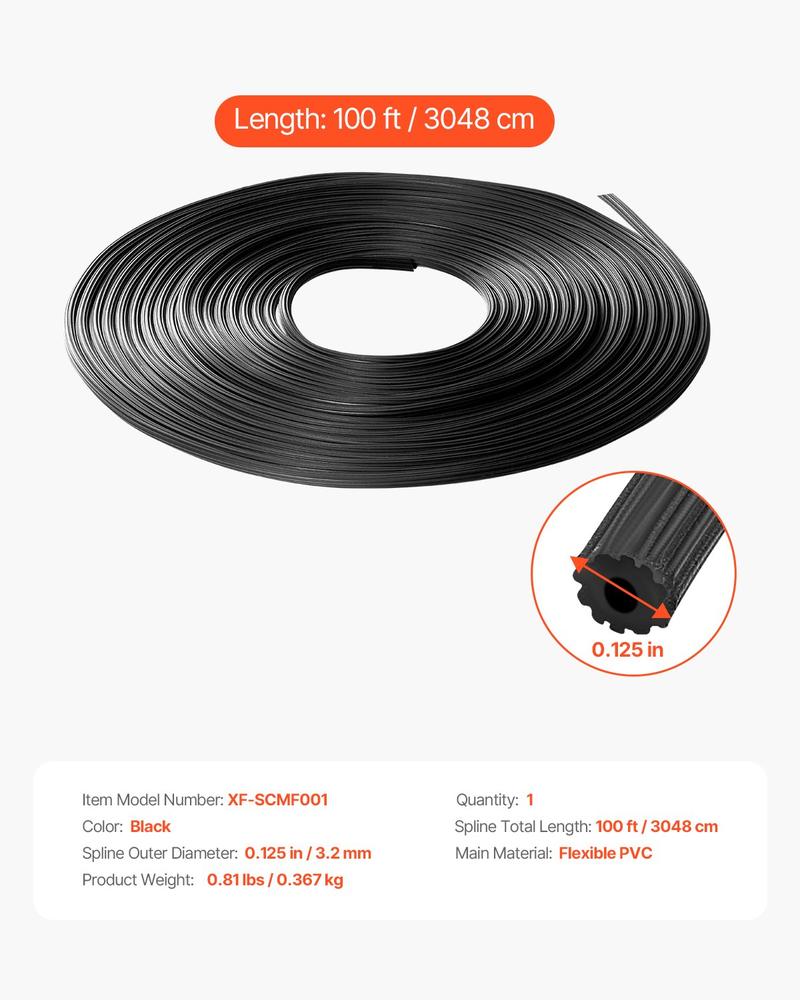 VEVOR Window Screen Spline, 100 ft x 0.125 in Window Screen Retainer Spline, PVC Window and Door Screen Spline, Hollow Serrated Screen Holder Spline, for Window Door Screen Repair and Replacement VEVOR Window Screen Spline, 100 ft x 0.125 in Window Screen Retainer Spline, PVC Window and Door Screen Spline, Hollow Serrated Screen Holder Spline, for Window Door Screen Repair and Replacement
