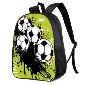 High-Capacity Foldable Backpack with Adjustable Shoulder Straps, Durable Build, Lime-Green Background, 4 Black-and-White Staggered Soccer Balls & Decorative Black Ink Splatters/Splash Textures