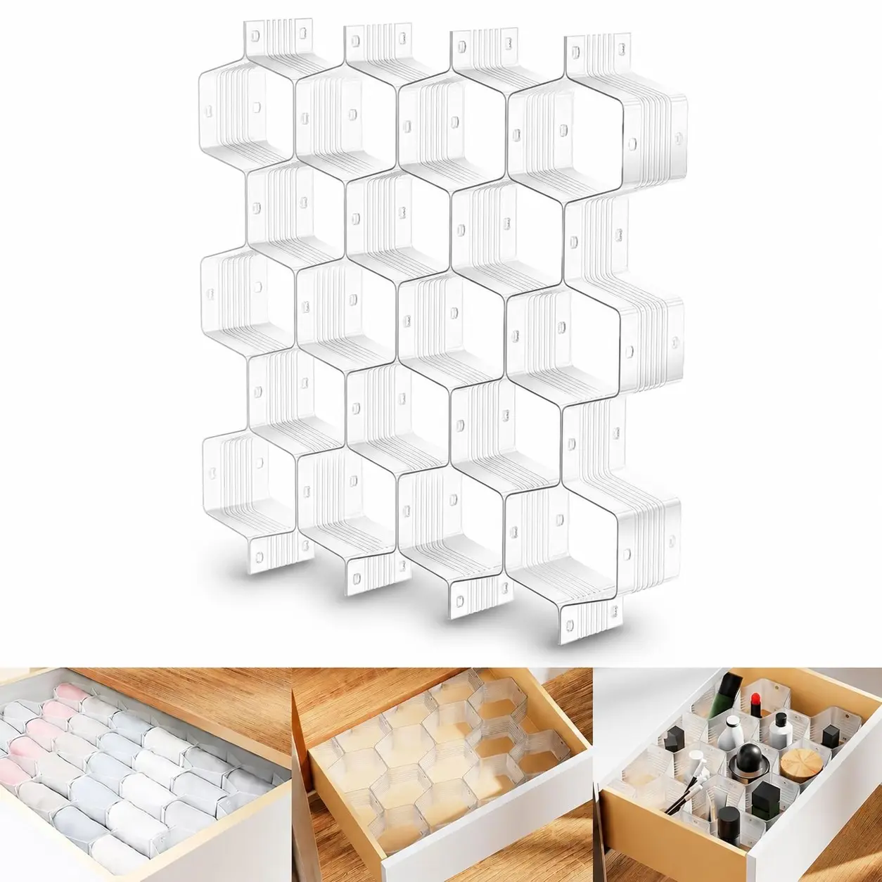 1PC white adjustable honeycomb drawer divider, desktop drawer organizer, drawer organizer for underwear, belts, scarves, and socks