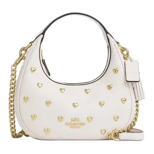Coach Carmen 20 Handbag for Women – Classic Logo, Heart Stud Design, Pebbled Leather, Crossbody and Shoulder Bag, Chalk White