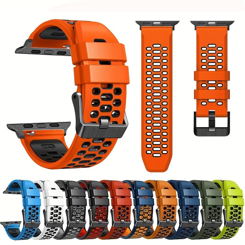 Adjustable Silicone Sports Band for Apple Watch Ultra 49mm, iWatch Series 10-3 - Durable, Comfortable Multi-color Wristband with Safety Buckle Closure, Activity Accessories | Perforated Design | Silicone Wristband,Apple Watch Accessories Wearable