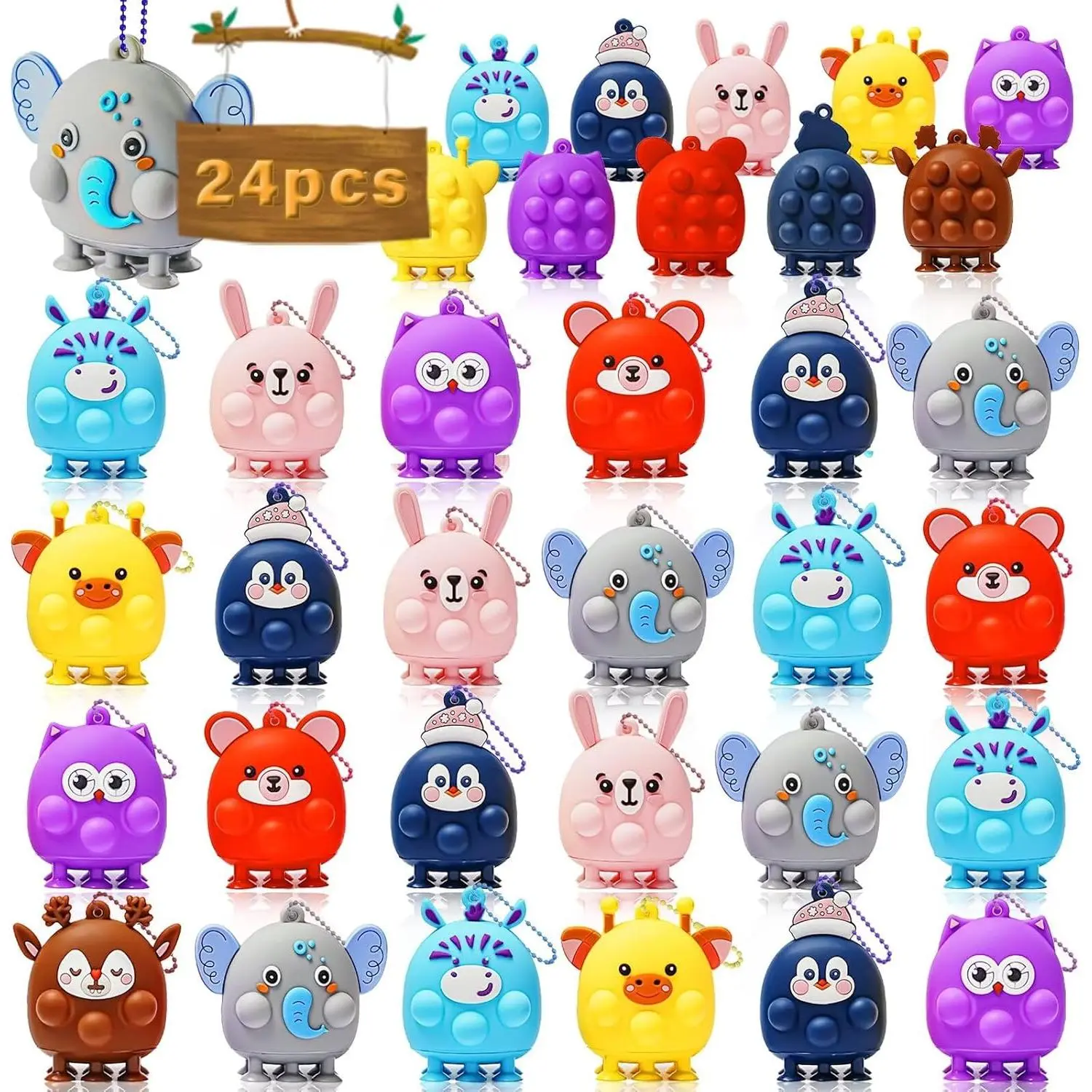 24 Pcs Party Favors for Kids, 3D Animal Pop Fidget Toys Bulk, Sensory Bath Suction Toys for Toddlers, Carnival Treasure Classroom Prizes Box Toys, Fidget Stocking Stuffers Birthday Party Giftsfidget toys
