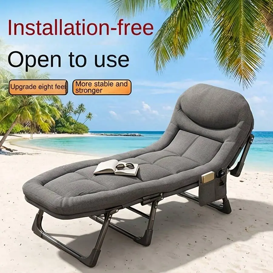 Outdoor Folding Bed With Mattress, 560/760 Lb Load Capacity, Backyard Camping Lounge Chair, Double-Layered Fabric With Thickened Cotton Padding, Sturdy Frame, Lightweight And Durable, Suitable For Outdoor UseOutdoor Use Only.