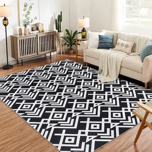 GARVEEWashable Modern Area Rug Collection: Soft Moroccan Geometric Rugs in 5x7, 8x10, 9x12 Sizes, Ultra-Thin Low Pile, Stain Resistant, Non-Slip, Available in Black, Grey, Blue for Living Room, Bedroom, Dining Room