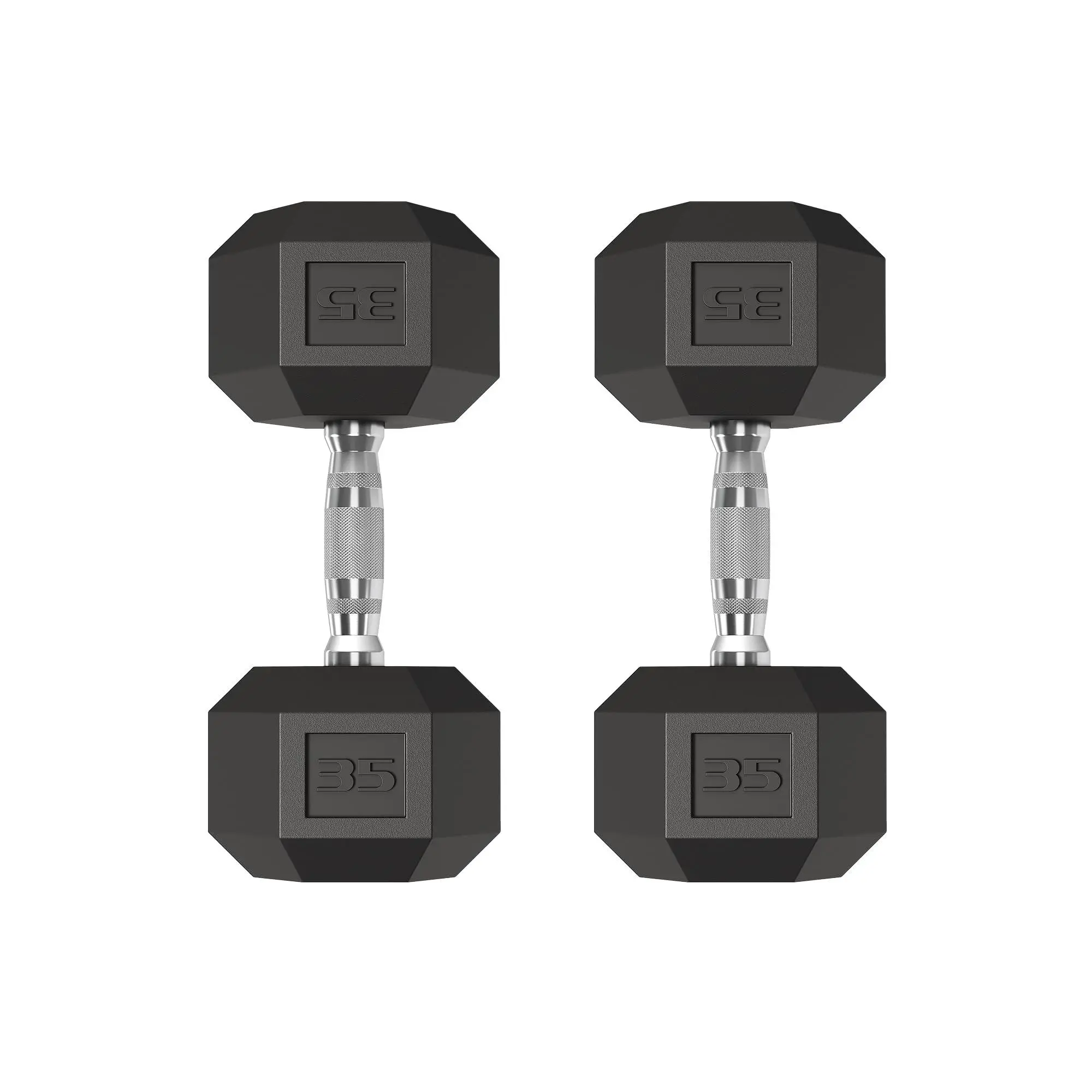 35LB Hex Dumbbells Set of 2 - Cast Iron Core, Durable Rubber/PVC Coating, Non-Slip Handles, Hex Shape, Anti-Roll Base - Ideal for Home Gym Strength Training (Black)