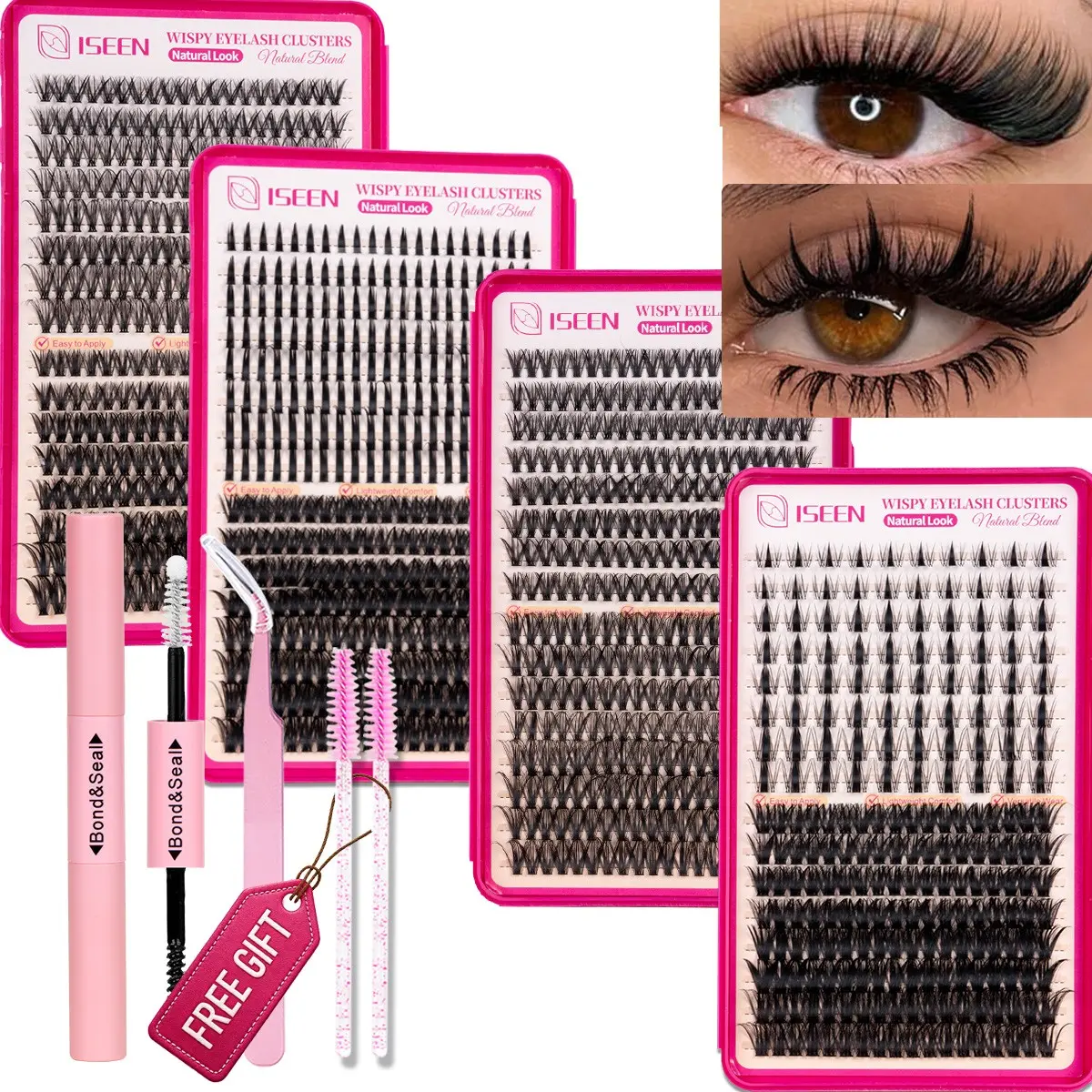 1184pcs Lash Clusters Kit,8-18 mm D Curl 30D/40D/50D/80D/100D/Manga/Spiky Natural Volume Individual Eyelashes Book Set with Bond & Seal, Brush and Tweezers, Perfect for DIY at Home for Women and Beginners