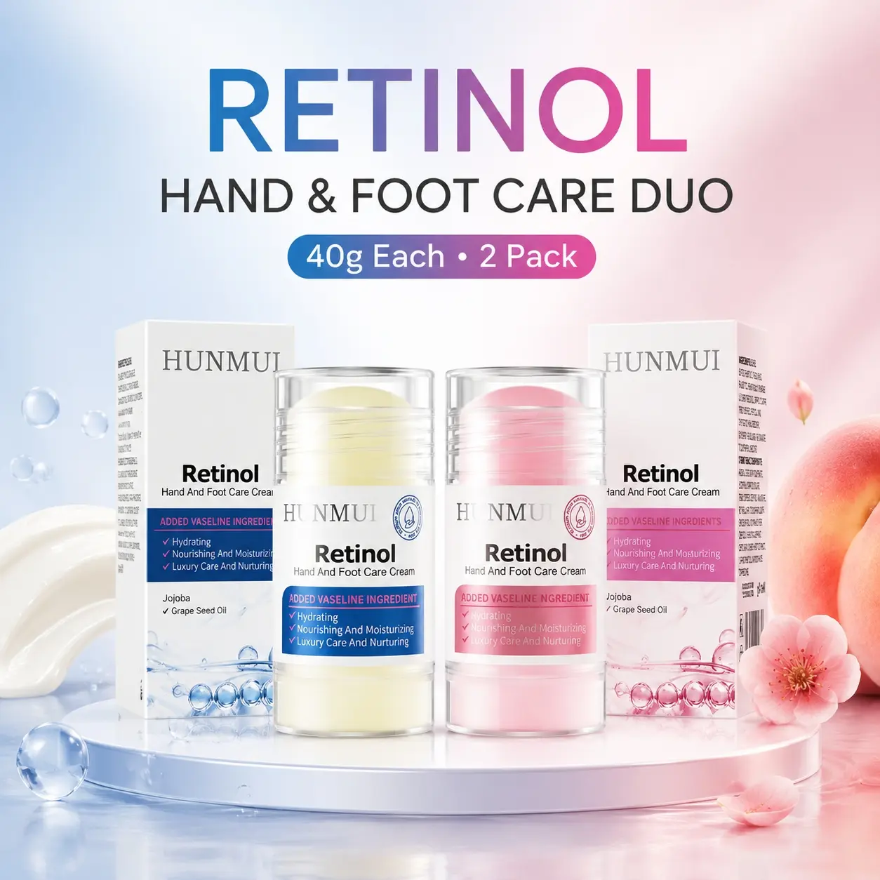 HUNMUI Retinol Hand and Foot Care Balm Cream Stick 40g Each Moisturizing Nourishing Smooth Texture Non Greasy Targeted Care for Dry Hands Heels and Feet 2 Pack
