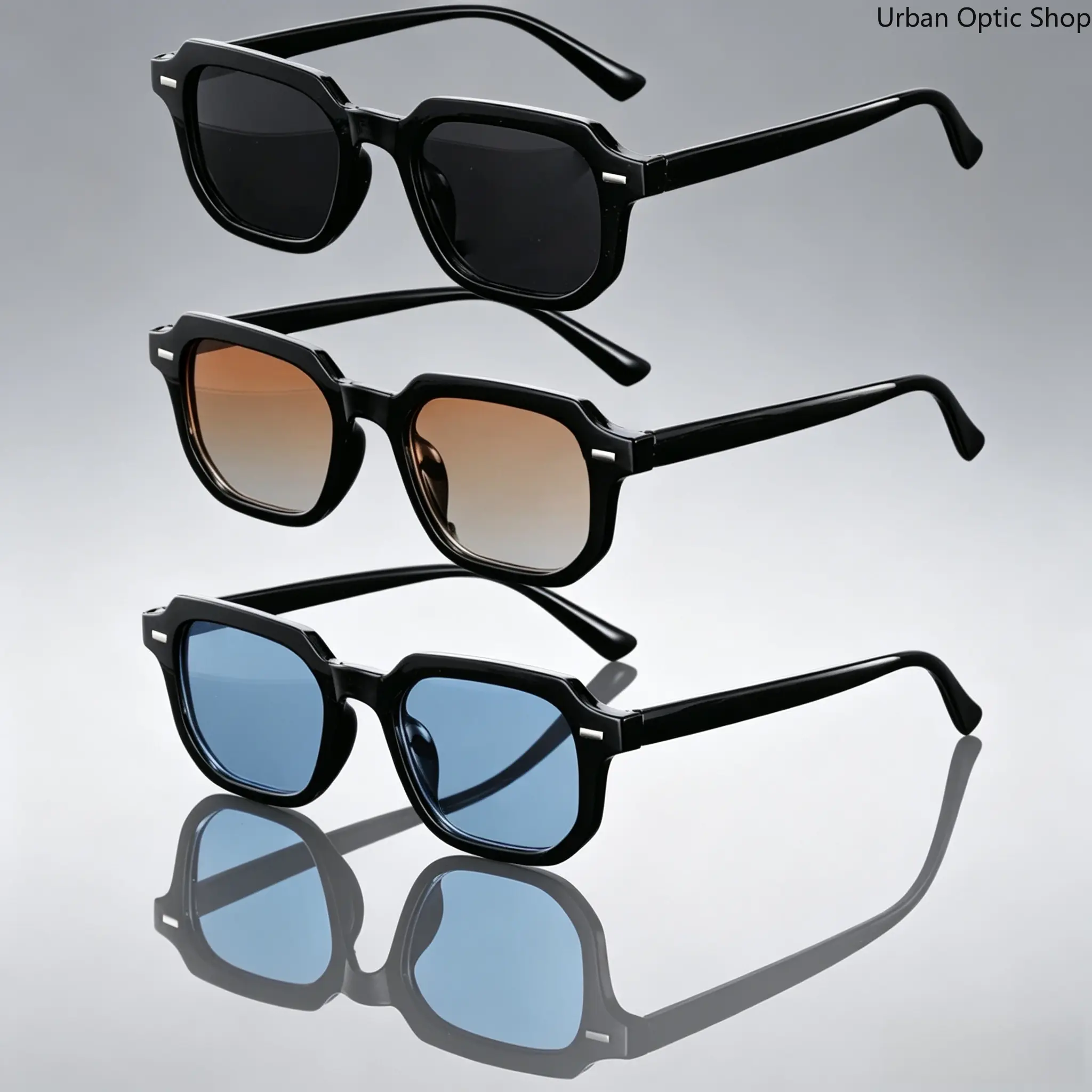 XUH Men Vintage Rivet Square Frame Sunglasses, Fashion Trendy Y2K Aesthetic UV400 Protection Shades, Cool Streetwear Decor Eyewear Perfect for Music Festival, Club, Travel, Driving & Daily Casual Outfits