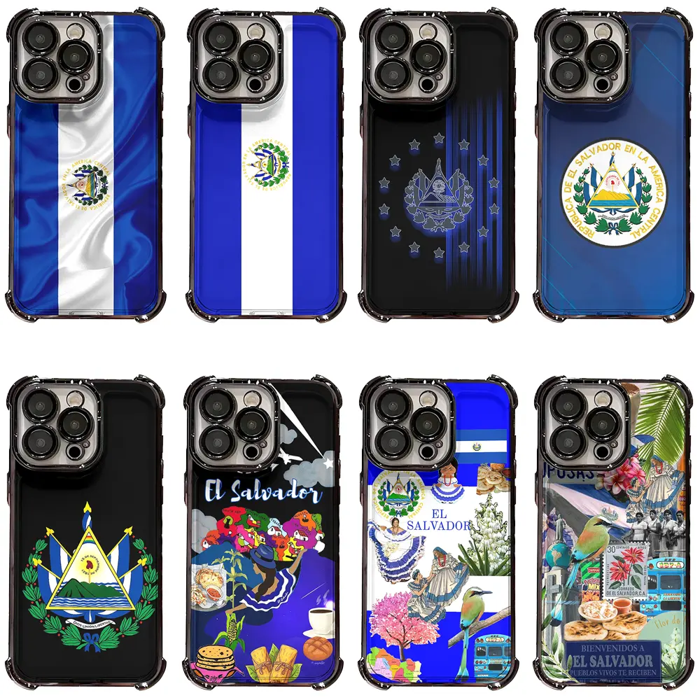 El Salvador National Flag Coat of Arms Phone Case, 4-Corner Shockproof Transparent Electroplate TPU Cover for iPhone 17 Pro Max 16 15 14 Plus 13 12 11 & Samsung S23 S24 S25 Ultra, Gift for Salvadoran Culture Lovers