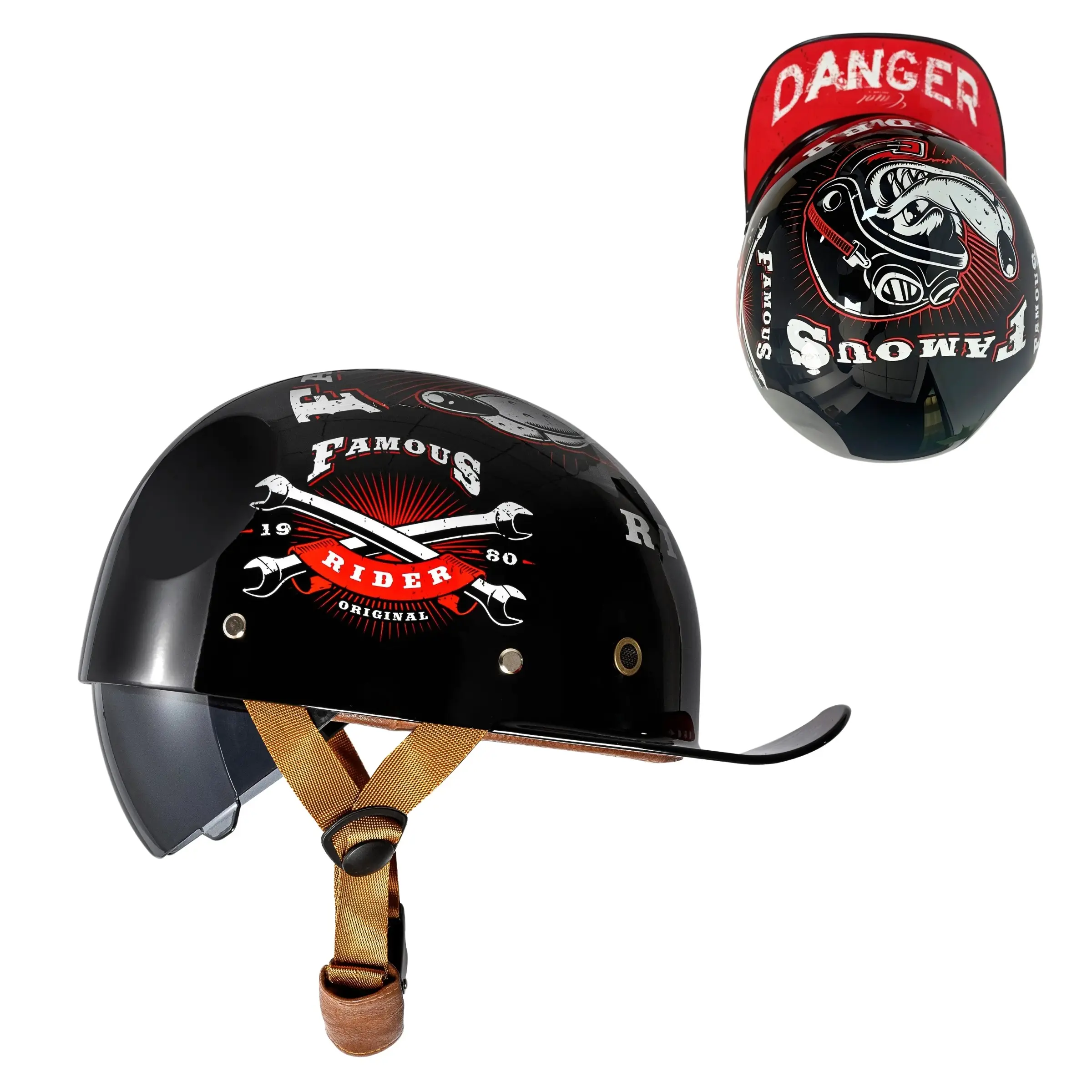Half Helmet for Women and Men, German Style Retro Cruiser Scooter Helmet, Lightweight Baseball Cap for Spring and Summer