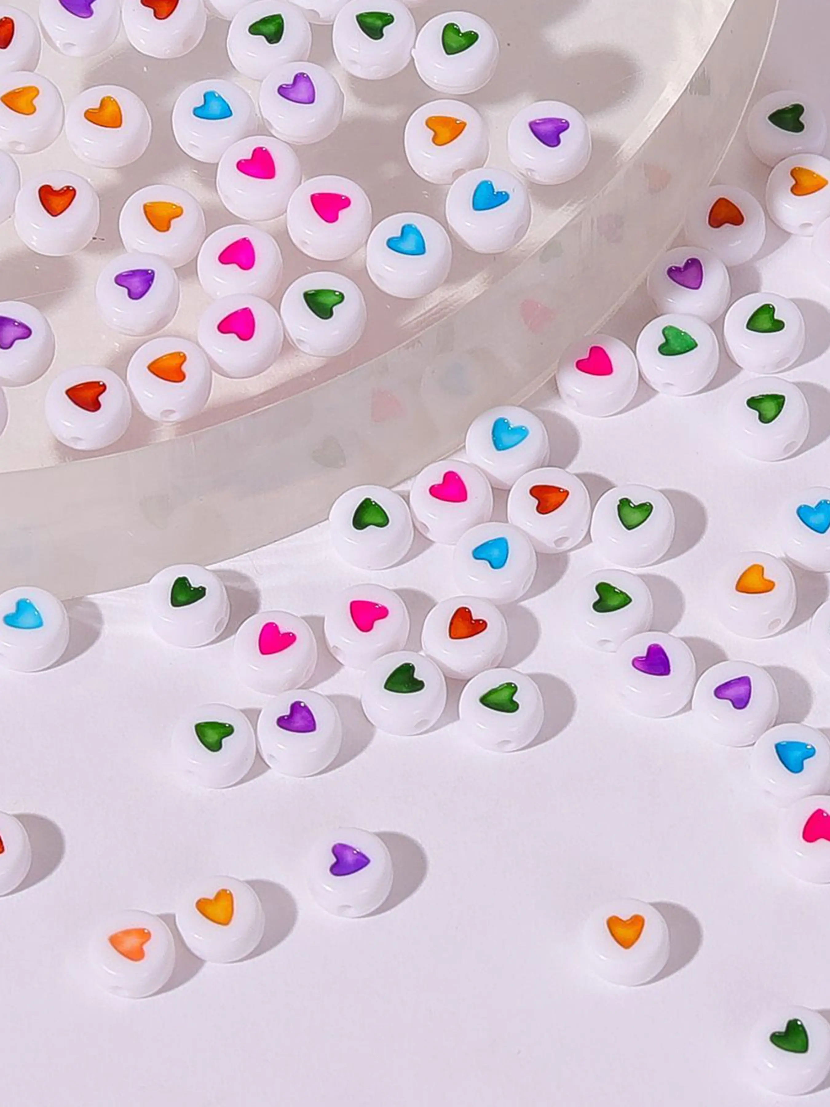 100 Acrylic Heart Beads 4mmx7mm, DIY Jewelry Making Supplies, Cute Letter Pattern, Perfect for Bracelets, Earrings, Necklaces, Phone Chains