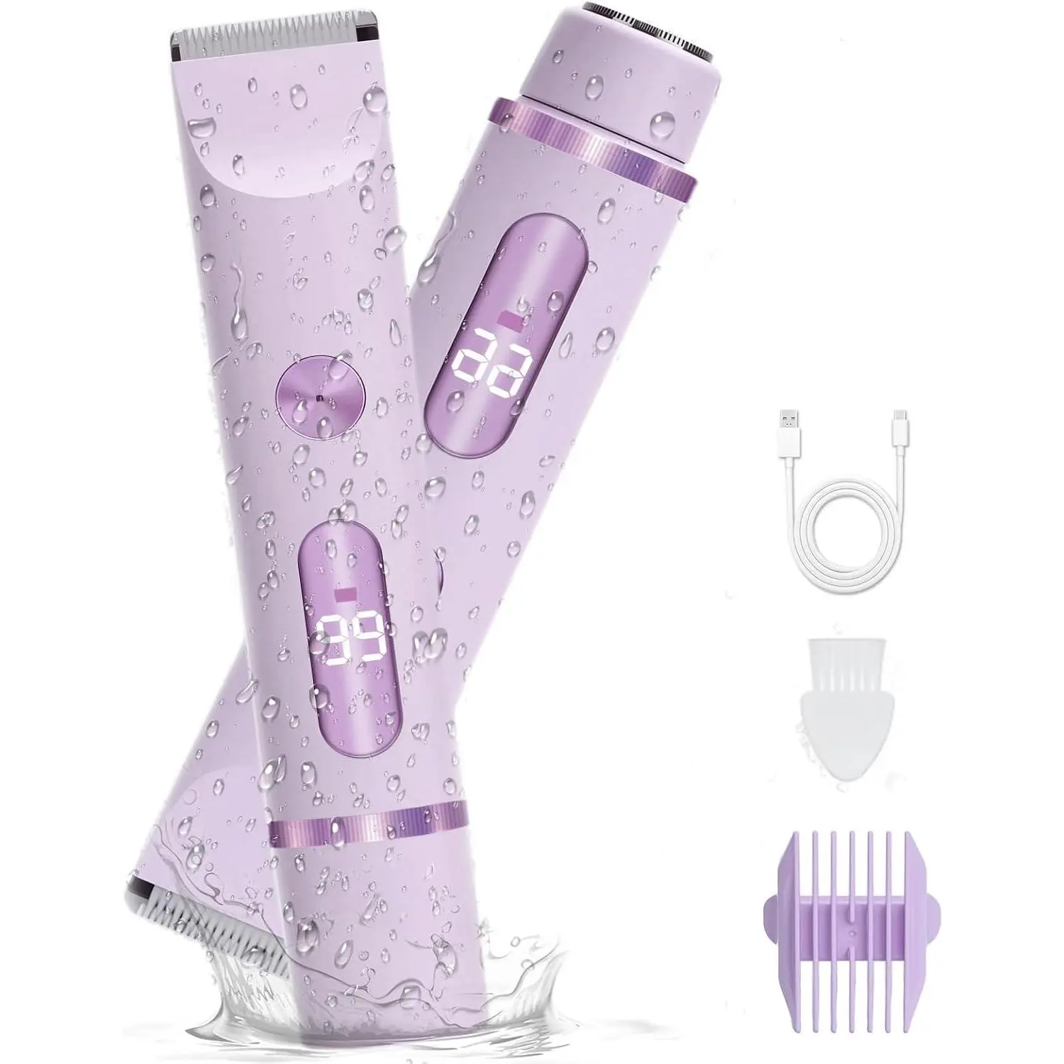 2-in-1 Women's Electric Shaver & Bikini Trimmer  Waterproof for Face, Legs, Underarms – Wet/Dry Use – Cordless Hair Removal for Sensitive Skin (purple)