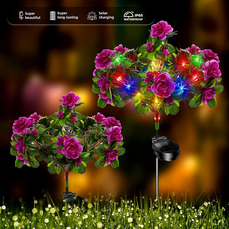 4-Pack Solar Lights, perfect as gifts for mothers. Outdoor waterproof azalea solar lights, solar azalea flower lights, outdoor garden decorations, courtyard outdoor solar lights, Independence Day decorations, and outdoor decorative items.