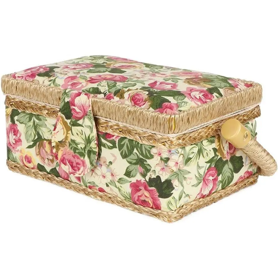 Portable Durable Fabric Craft Sewing Basket, Household Sewing Basket, Unique for Buttons Needles Scissors Spindles(Garden rose)