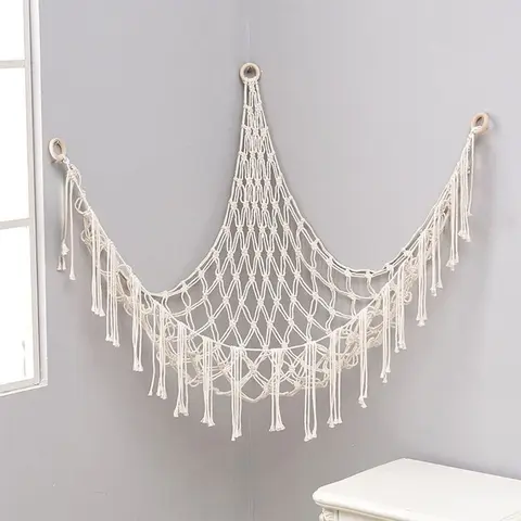 Plush Toy Storage Net, Hand-Woven Rope Wall-Mounted Triangle Organizer, Laundry Organizer Storage Basket for Living Room, Bedroom or Dorm, Hanging Baskets, Home Storage Organizer, Home Storage Supplies