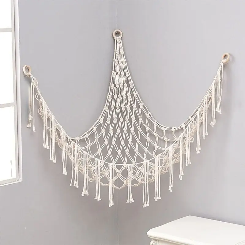 Plush Toy Storage Net, Hand-Woven Rope Wall-Mounted Triangle Organizer, Laundry Organizer Storage Basket for Living Room, Bedroom or Dorm, Hanging Baskets, Home Storage Organizer, Home Storage Supplies