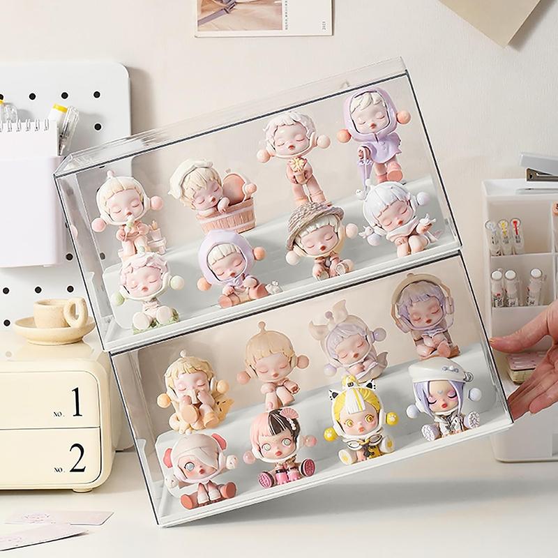 Solid Color Blind Box Storage Display Stand, Acrylic Transparent Display Box, Dustproof Cabinet, Small Figurine Desktop Storage Box, Used for Doll Toy Collectibles, Cute Figures, Stackable for Protection, Storage, and Organization