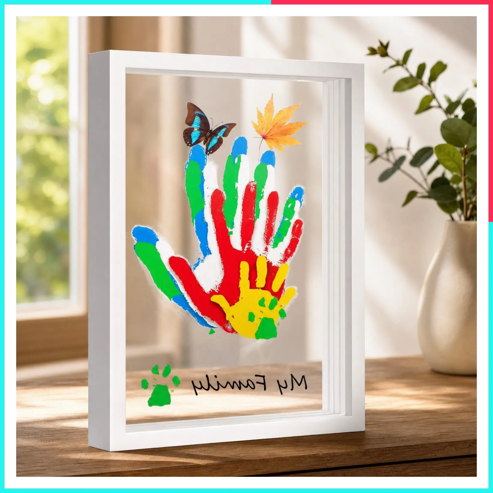 DIY Handprint & Hand Casting Keepsake Kit with Wooden Frame, Non-Toxic Paints, Baby Footprint Kit – Perfect Gift for Grandparents, New Parents & Families (White, 4 Transparent Sheets)