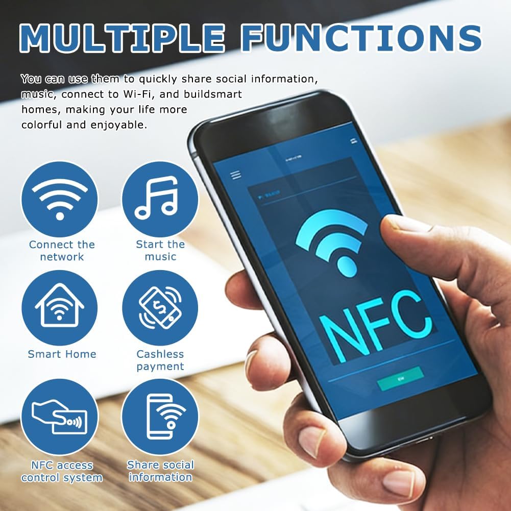 60 count NFC Tags Sticker, Rewritable Programmable 215 Chip Blank NFC Cards Stickers, Adhesive NF C Tags for  NF C-Enabled Mobile Phones Devices