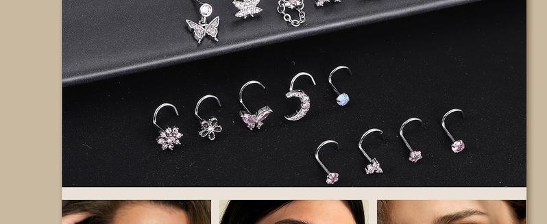 Trendy Summer Nose Rings  for Women Nose Piercings 20G L Shaped Corkscrew Dangle Nose Rings Studs Simulated Diamond Pink CZ Opal Dangling Dangly Hanging Nose Piercing Jewelry with Heart Star Butterfly Flower Cross Moon Charm Cute Dainty Nose Jewelry