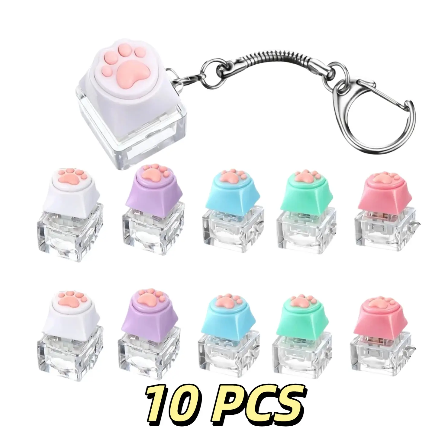 10pcs Keyboard Clickers Cat Paw Keyboard Keychain Button Clickers for Adults Office Birthday Party Gifts to Pass The Time (Macaron Colors)