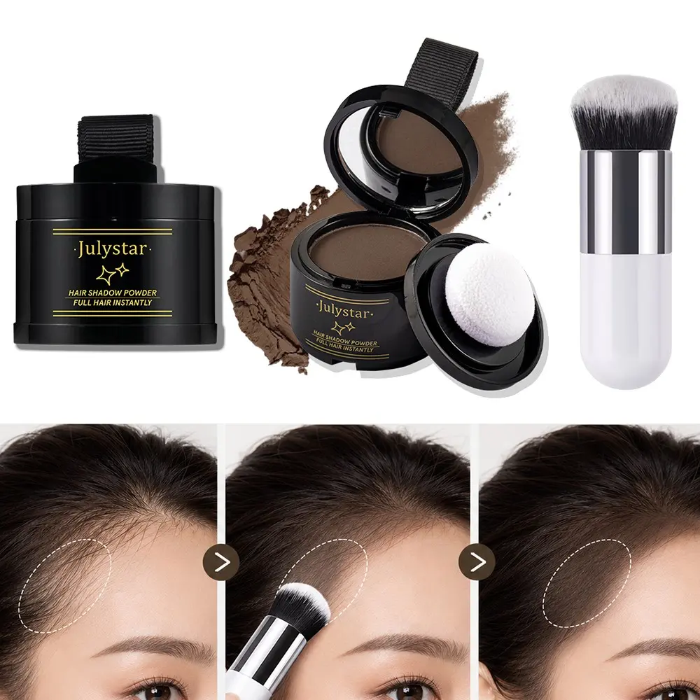 Julystar Hairline Shadow Powder with Blending Brush, 4 Shades Waterproof Sweatproof, Natural Hair Gap Cover for Festivals & Daily Use, Hair Root Touch Up