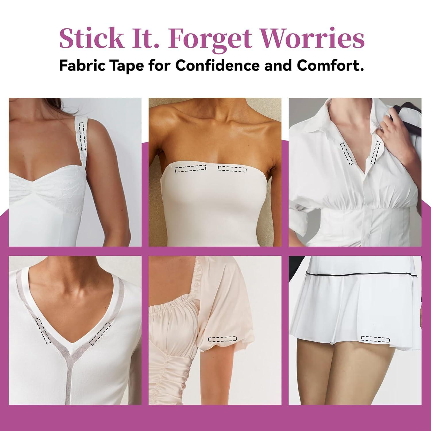 200 Strips Fashion Double-Sided Tape for Clothes, Hypoallergenic Dress Tape for Fabric & Skin, Skin-Friendly Body & Clothing Tape with All-Day Invisible Hold