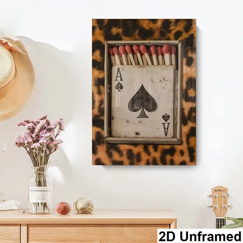 Vintage Leopard Print Matchbox Poker Wall Art Poster, Modern Classic Abstract Canvas Print, Bedroom & Living Room Decor, Halloween Christmas Gift