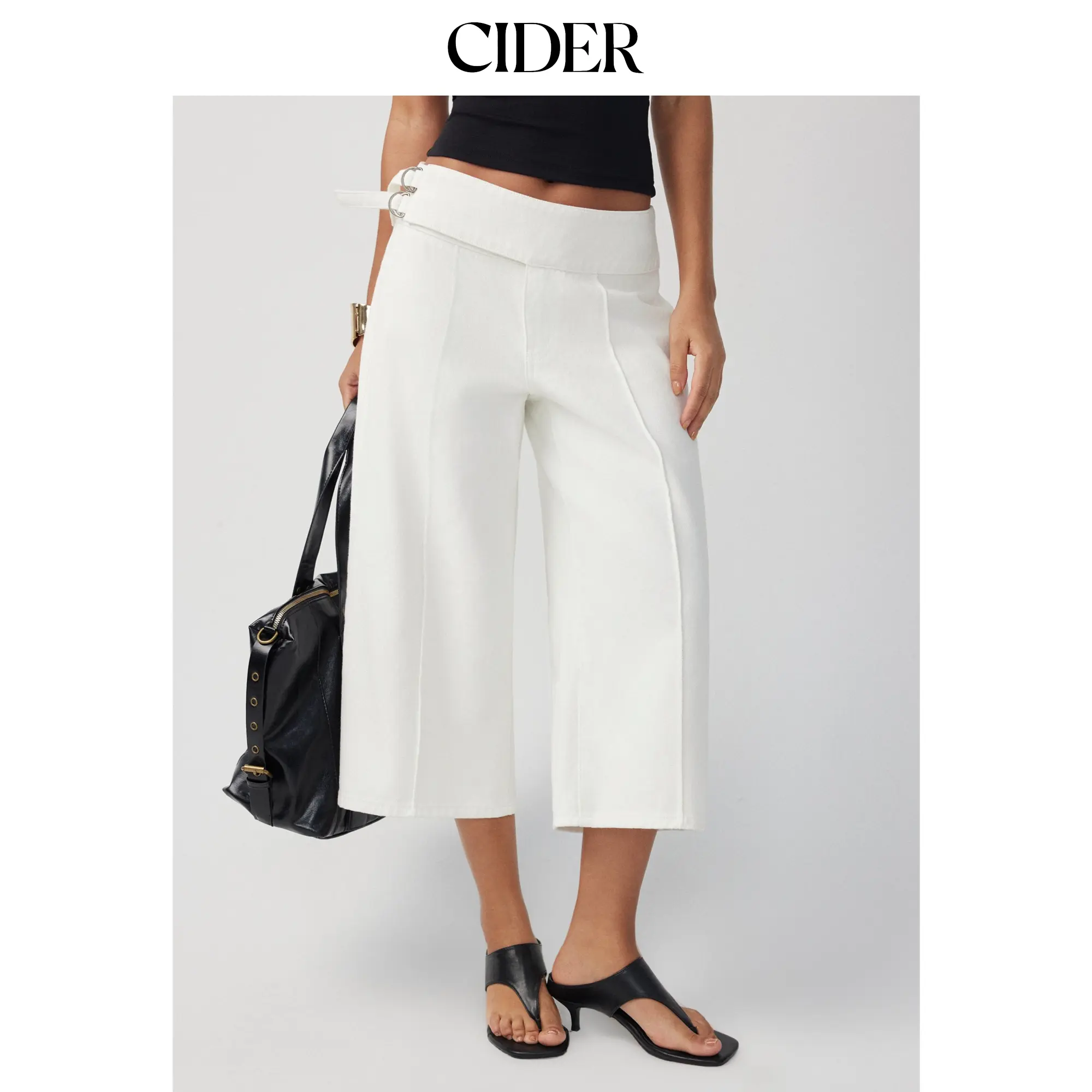 Cider Denim Low Rise Metal Buckle Oversized Cropped Jeans Cider Denim Low Rise Metal Buckle Oversized Cropped Jeans