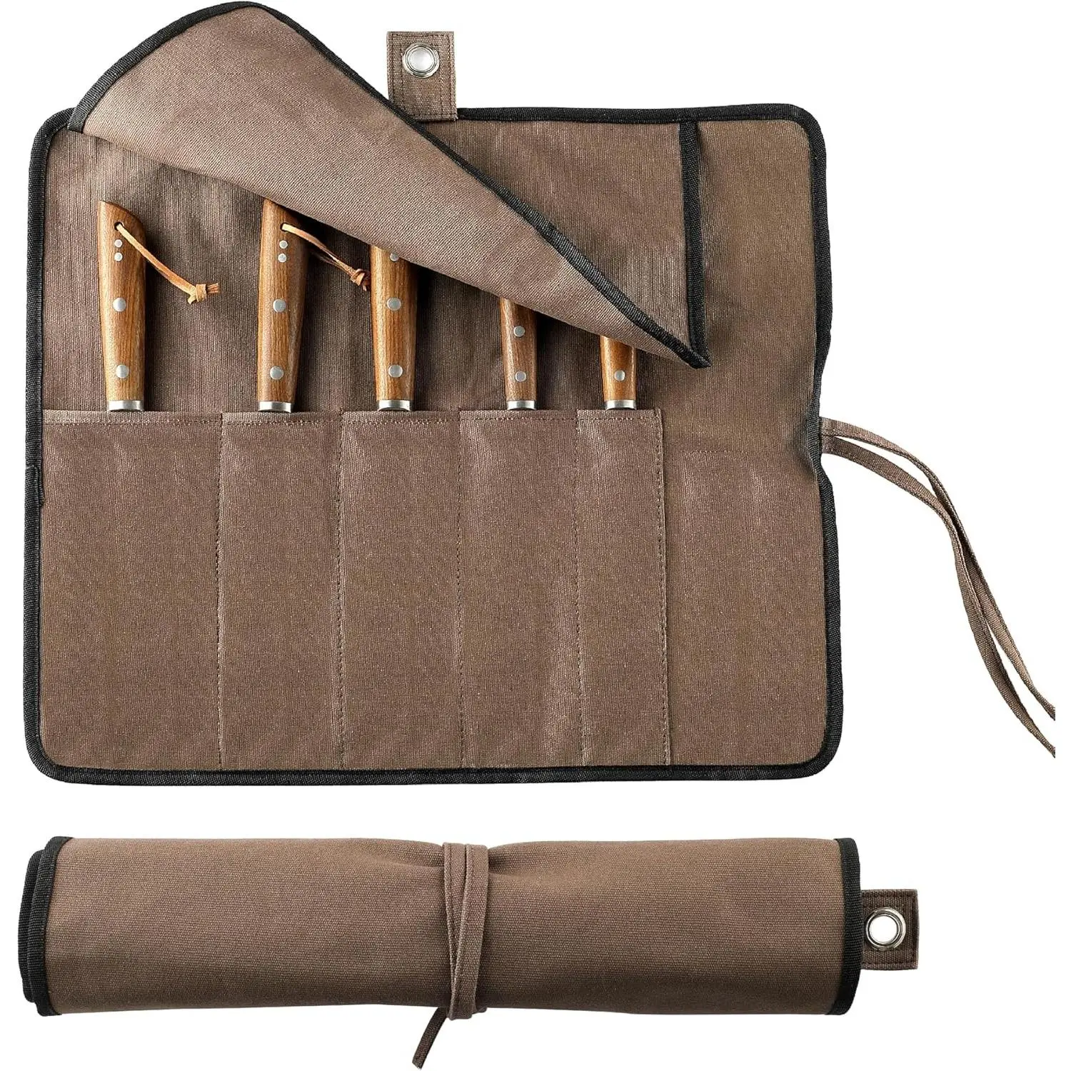Chef’s Knife Roll Bag, Portable Canvas Cases, Chef Bag With 5 Slots Pockets Can Hold Kitchen Knife Tools Up To 15 Inch
