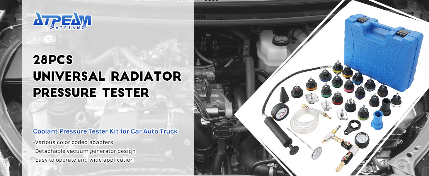 28pcs Radiator Pressure Tester Coolant Pressure Tester and Vacuum Refill Kit for Automotive Cooling System Tank Leakage Detection