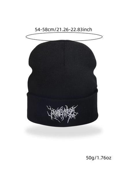 Solid Color Embroidered Gothic Street Punk Knitted Hat – Warm Ski Cap for Autumn and Winter, Unisex Couple Style, Soft Comfortable Cold Weather Headwear, TikTokShopBlackFriday design baseball Assorted Acrylic Knit Beanie Set skull adjustable casual wear S