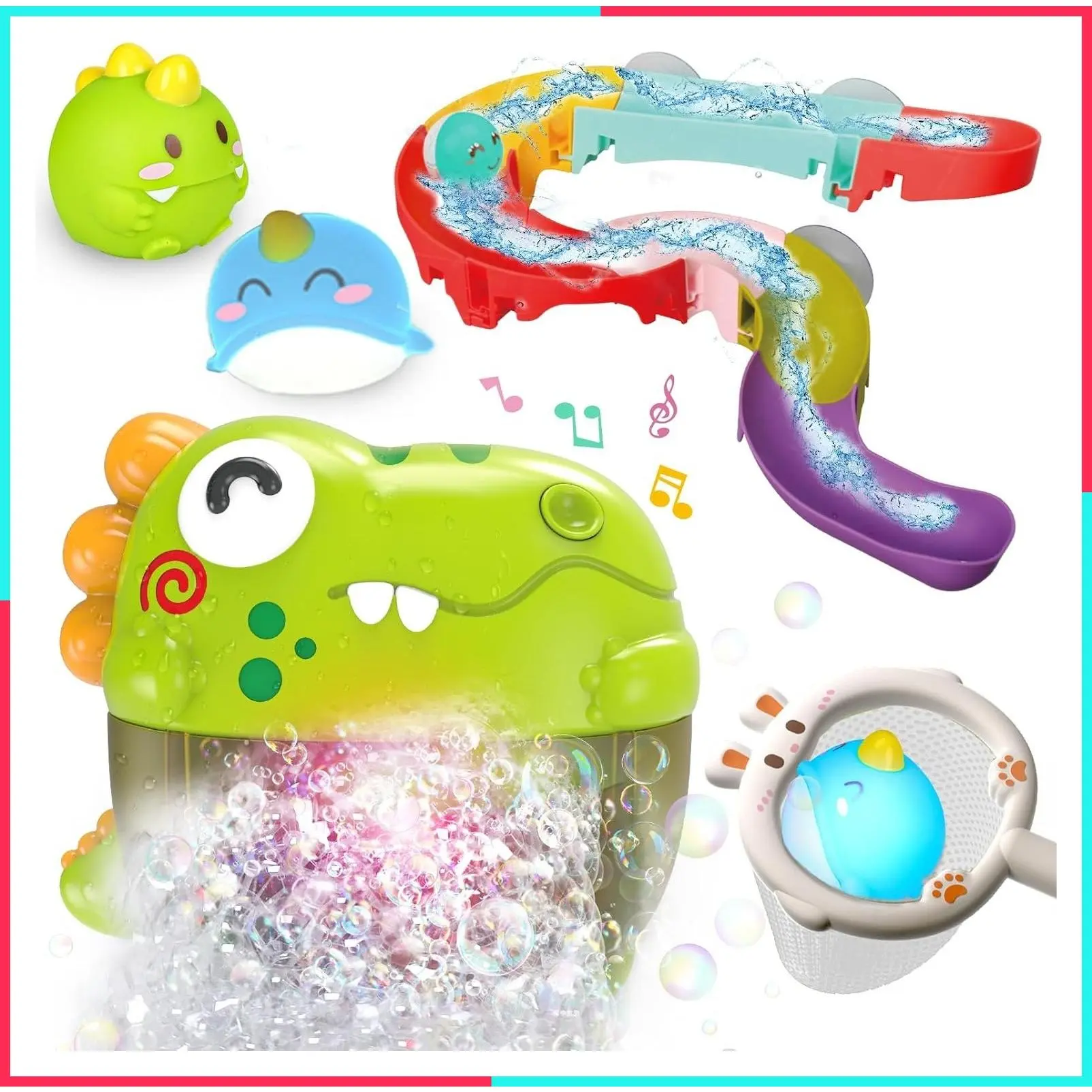 Light Up Dinosaur Bath Toys Bubble Machine for Kids Ages 3-8Gift