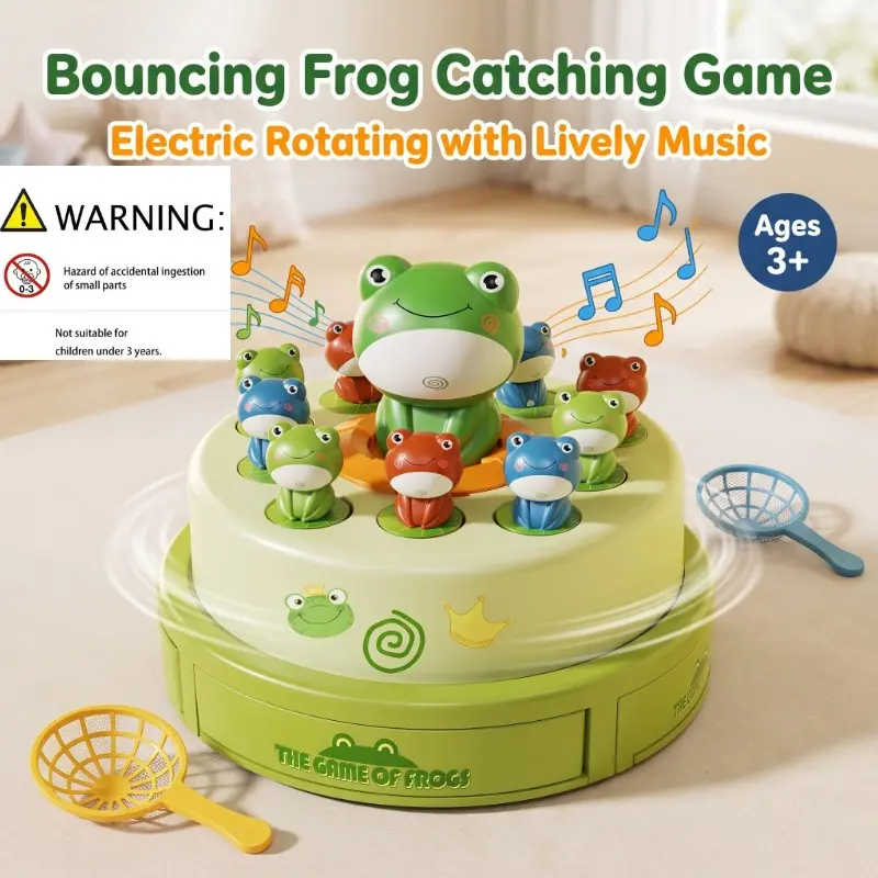 [1PC]Electric Rotating Frog Catch Game Toy, 18cm Diameter, 10cm Height, Eco-Friendly, Sound & Light, Hand-Eye Coordination, Ages 3+, Gift Box Included