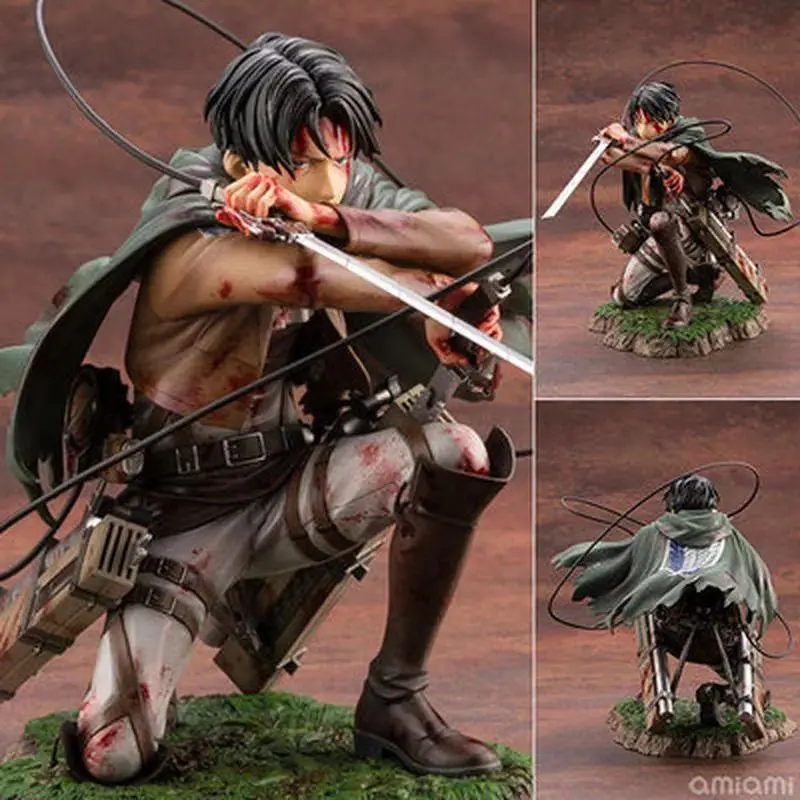 18cm Anime Attack On Titan Levi Ackerman Battle Mode Battle Damage Soldier Character Model, Hand-Made Ornament Toy Gift for Anime Fans