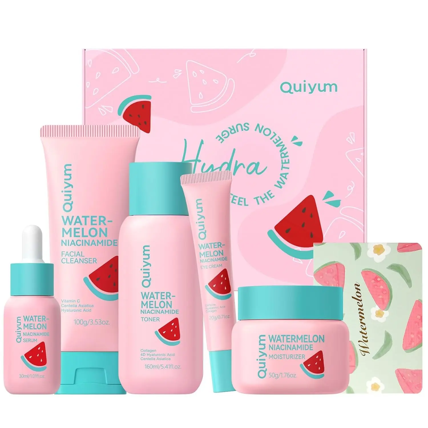 Watermelon Niacinamide Skin Care Set, Routine Beauty Skincare for Teens Gift Set with Cleanser, Toner, Eye Cream, Cream, Serum, Facial Juicy Glow Up for Women Girls, All Skin Types (5PCS)