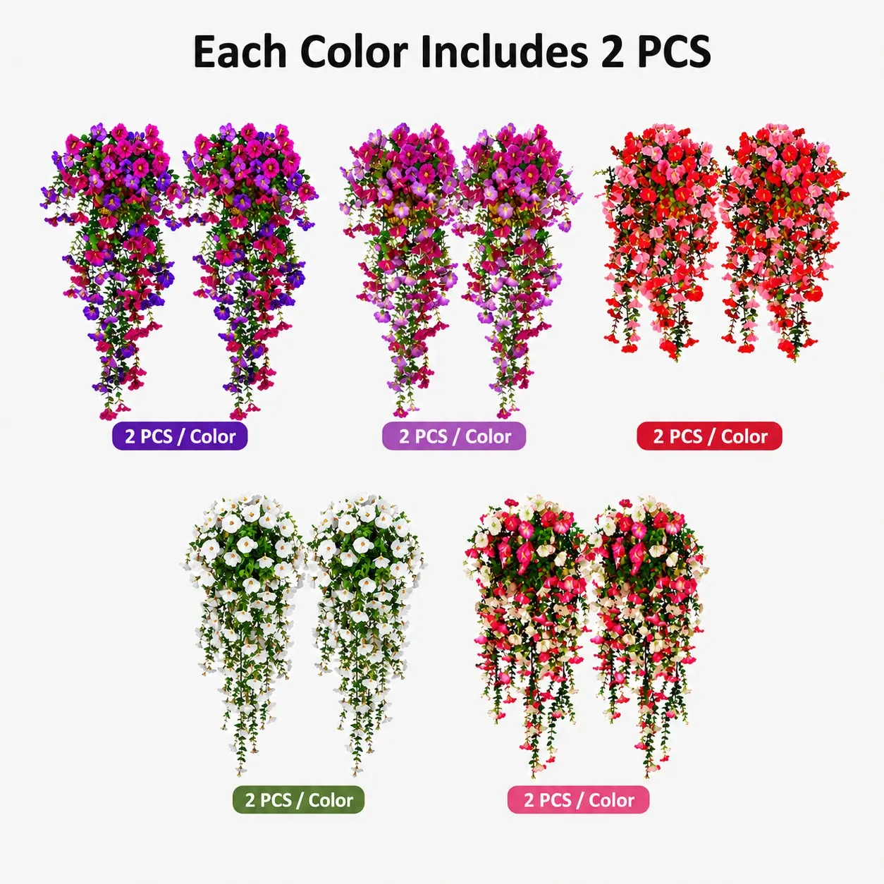 2 Bundles Hanging Artificial Morning Glory Vines, Multi-Color Outdoor Wall Decor, Floral Decor, UV Resistant Plastic Fake Flowers, Faux Flower Decorations, Decorative Artificial Flowers, Garden Home Office Decor