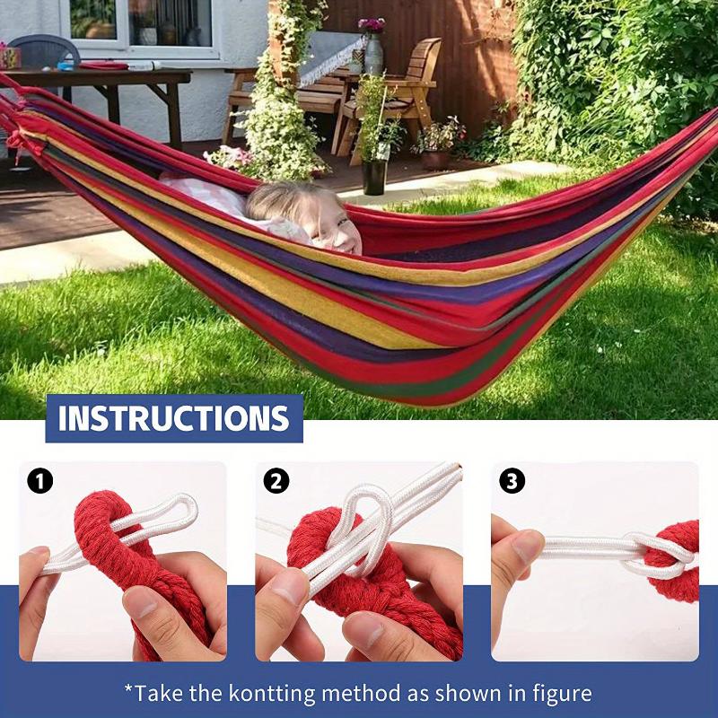1 piece of 330-pound load-bearing anti-overturning color fabric hammock-with tree-friendly straps and portable storage bag, durable polyester material, essential for outdoor camping, indoor leisure, colorful design, weather-resistant fabric